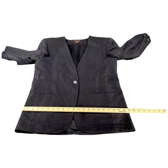 Charter Club Jacket Womens 12 Black Linen Blazer Boss Career Minimalist 80s VTG - Picture 8 of 16